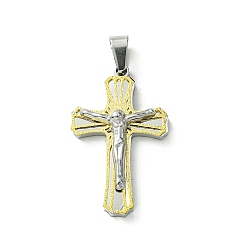Золотой & Цвет Нержавеющей Стали Вакуумное покрытие pvd 304 подвески из нержавеющей стали, подвеска в виде креста-распятия, золотые и нержавеющая сталь цвет, 31.5x19.5x6 мм, отверстие : 7.5x3.5 мм
