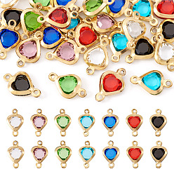 (52) Непрозрачная лаванда 28 шт. 7 цвета нержавеющая сталь паве стеклянные подвески-сердечки с коннектором, золотые, разноцветные, 12.5x7.5x2.5 мм, отверстие : 1.2 мм, 4 шт / цвет
