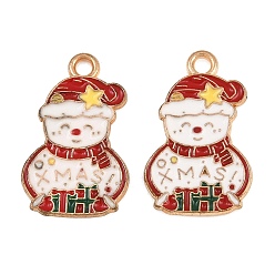 Light Gold Рождественские эмали сплава подвески, прелести снеговика, золотой свет, 21x13x1 мм, отверстие : 1.8 мм
