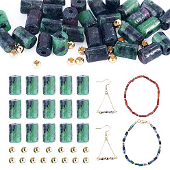 Rubí en Zoisita Diy jewelry making kits, incluyendo 30piezas de rubí natural en cuentas de zoisita y 15piezas de cuentas de latón, 2~6x2~3.5 mm, agujero: 0.8~1 mm