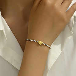 Золотой Элегантные браслеты в форме сердца 201 из нержавеющей стали со стразами, сверкающие цепочки для ежедневного женского праздника, золотые, 6-3/4 дюйм (17 см)