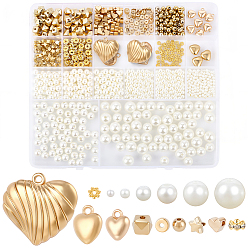 Золотой Наборы для самостоятельного изготовления круглых сердечек с фурнитурой, включая бусины из АБС-пластика, имитирующие жемчуг, и латунные стразы., пластиковая бусина и подвеска ccb, золотые, 3 мм, отверстие : 1.5 мм