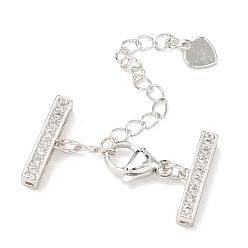 Платина Удлинитель цепочки из латуни с микропаве и прозрачным кубическим цирконием, цепочки с застежками-карабинами и подвесками в виде сердечек, платина, 22 мм