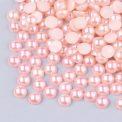 Pink ABS Plastic Imitation Pearl Cabochons, Half Round, Pink, 10x5mm