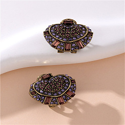 Лиловый Серьги-гвоздики из сплава в форме сердца, со стразами, античное золото , сирень, 25x25 мм