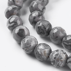 Gray Natural Map Stone/Picasso Stone/Picasso Jasper Strands, Faceted Round, Gray, 6mm, Hole: 1mm, about 65pcs/strand, 15.5 inch