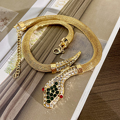 Золотой Ожерелья-чокеры из сплава змеи с кристаллами и изумрудными стразами для женщин, золотые, 16.93 дюйм (43 см)