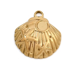 Real 18K Gold Plated 304 Stainless Steel Pendants, Shell Shape Charms, Ion Plating(IP), Real 18K Gold Plated, 19.5x18x5mm, Hole: 1.8mm