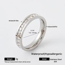 Couleur Acier Inoxydable 304 Bagues de couple en acier inoxydable et strass, couleur inox, taille us 9 (18.9 mm)