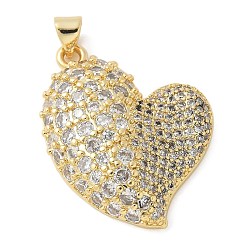 Прозрачный Латунные микро проложить кубического циркония подвески, стойки покрытие, долговечный, без свинца и без кадмия, сердце, прозрачные, 31x24x7 мм, отверстие : 4.5x3.5 мм