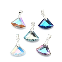 Серебро AB цвет гальваническим Гальваническим стеклянные подвески, фанатское очарование, с латунной поручительств, граненые, серебряные, 12x15x4 мм, отверстие : 5x4 мм