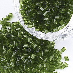 Dark Olive Green FGB Grade A Glass Seed Beads, Hexagon(Two Cut), Transparent Colours, Dark Olive Green, 1.5~2.5x1.5~2mm, Hole: 0.8mm, about 2100pcs/bag, 450g/bag