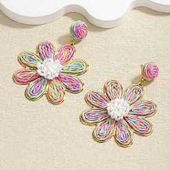 Разноцветный Серьги-гвоздики из цветочного сплава из рафии, золотые, красочный, 74x55 мм
