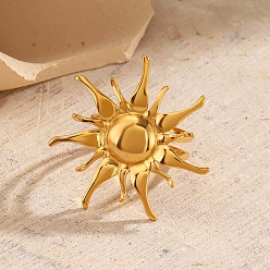 Золотой 304 открытые кольца манжеты из нержавеющей стали, солнце, золотые, внутренний диаметр: 18 мм