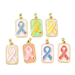 (52) Непрозрачная лаванда Латунь эмаль подвески, прямоугольник с информационным бантом, золотые, разноцветные, 28.5x15.5x2.5 мм, отверстие : 3.5x6 мм