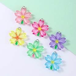 (52) Непрозрачная лаванда Прозрачные смоляные подвески, сакура, с железной платиной петлей, разноцветные, 28~28.5x25~26x5.5 мм, отверстие : 2 мм