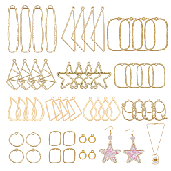 Mixed Shapes 52Pcs 13 Styles Rack Plating Alloy Open Back Bezel Pendants, For DIY UV Resin, Epoxy Resin, Pressed Flower Jewelry, Mixed Shapes, Mixed Shapes, 13~60.5x11~37.5x1~2mm, Hole: 1.2~1.8mm, 4pcs/style
