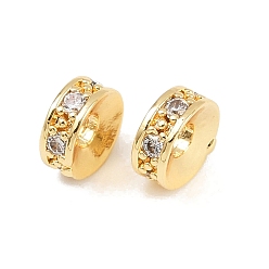 Настоящее золото 18K Латунные микро проложить кубического циркония бусы, плоско-круглые, реальный 18 k позолоченный, 6x2.5 мм, отверстие : 2 мм