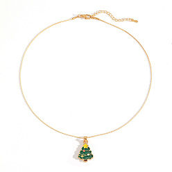 Рождественская елка Рождественские ожерелья с подвесками из цинкового сплава и эмали, золотые, зелёные, рождественская елка, 16.54 дюйм (42 см), Кулон : 28 мм