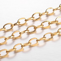 Золотой Ионное покрытие (ip) 304 кабельные цепи из нержавеющей стали, несварные, Плоско-овальные, для изготовления ювелирных изделий, золотые, 7x4.5x0.8 мм, около 32.8 футов (10 м) на карту