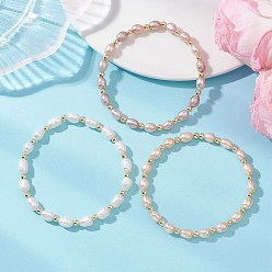 (52) Непрозрачная лаванда Браслеты из натуральных пресноводных бусин искусственного жемчуга для женщин, рис, с гальваническим немагнитным синтетическим гематитом, разноцветные, бусы: 8~9x6~6.5 MMX 4 мм, внутренний диаметр: 2.05 дюйм (5.2 см)