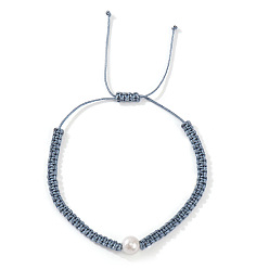 Стально-синий Минималистичные регулируемые плетеные браслеты из полиэфирного шнура, украшения из искусственного жемчуга для женщин, стальной синий, внутренний диаметр: 11 дюйм (28 см)