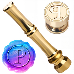 Letter P 1Золотистые латунные штампы с восковыми печатями и ручками в форме бамбуковых палочек, для изготовления поздравительных открыток, Письмо P, 74.5x15 мм