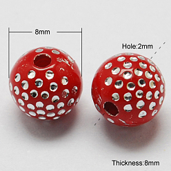 Красный Покрытие акриловыми шариками, металла обвитые, круглые, красные, 8x8 мм, отверстие : 2 мм, 1700 шт / 500 г