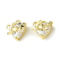 Слово Подвески из латуни с фианитами ко Дню святого Валентина, любить, слово, 11x10.5x6 мм, отверстие : 1.4 мм