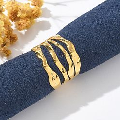 Настоящее золото 18K 304 многослойные открытые манжетные кольца из нержавеющей стали для женщин, реальный 18 k позолоченный, 16.5 мм, регулируемый