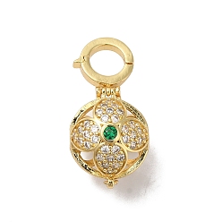 Real 18K Gold Plated Rack Plating Brass Micro Pave Cubic Zirconia Fold Over Clasps, Cadmium Free & Lead Free, Long-Lasting Plated, Real 18K Gold Plated, 25.5x13mm, Hole: 10.5mm