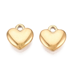 Plaqué 18K Or Véritable 304 charmes en acier inoxydable, charmes de coeur, placage ionique (ip), polie, réel 18 k plaqué or, 8x8x2.5mm, Trou: 1.5mm