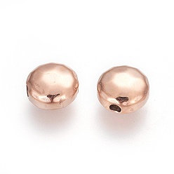 Розовое Золото Ионное покрытие (ip) 304 шарики из нержавеющей стали, плоско-круглые, ручная полировка, розовое золото , 8.5x4.5 мм, отверстие : 1.2~1.4 мм