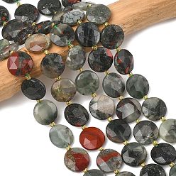 Гелиотроп Природные гелиотроп бисер нитей, граненый шестиугольный разрез, плоско-круглые, с бисером, 15.5x5.5~6 мм, отверстие : 0.8~1 мм, около 23 шт / нитка, 15.75~15.83'' (40~40.2 см)