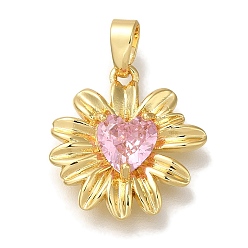 Настоящее золото 18K Стойка металлическая латунная микропрофилированная кубическая циркония подвески, без кадмия и без свинца, долговечный, даси с сердцем, реальный 18 k позолоченный, 17x16x4 мм, отверстие : 3 мм