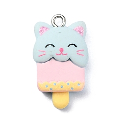 Светло-Голубой Мультяшные подвески из непрозрачной смолы с имитацией еды, Чамсы для мороженого в форме животных и кошек с железными петлями с платиновым покрытием, Небесно-голубой, 25x14x6 мм, отверстие : 2 мм