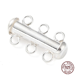 Silver 925 Sterling Silver Slide Lock Clasps, Peyote Clasps, 3 Strands, 6 Holes, Tube, Silver, 17.5x11x6mm, Hole: 1.9~2mm