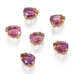 Фиолетовый Шить на горный хрусталь, стекло горный хрусталь, с золотыми тонами латунных зубьев, аксессуары для одежды, граненые, слеза, фиолетовые, 8x6x5 мм, отверстие : 1 мм