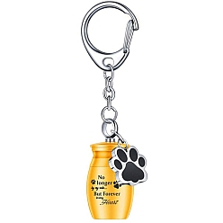Golden Alloy Keychain, with Urn Ashes and Footprint Pendant, Golden, 7cm