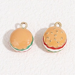 Персиковый Слойка Эмалевые подвески из сплава гамбургеров, золотые, розовые, 14x10.5x7.5 мм, отверстие : 1.5 мм