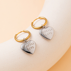 Золотой & Серебряный 201 двухцветное сердце из нержавеющей стали с серьгами-кольцами, золотой и серебряный, 15x15x15 мм