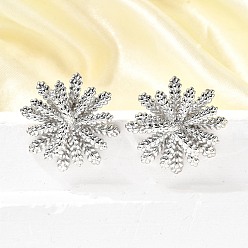 Платина Серьги-гвоздики в виде цветка из латуни, долговечный, стойки покрытие, платина, 26x25.5 мм