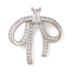 Платина Латунные микропаве прозрачные подвески с фианитом, бантом, платина, 25x23x7 мм, отверстие : 1.2 мм