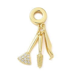 Tool Латунные микро-паве прозрачные кубические цирконии стоматологические европейские подвески-шармы, Подвески с большими отверстиями, реальный 18 k позолоченный, долговечный, без кадмия и без свинца, стойки покрытие, пинцет, 28.5 мм, кулон: 17x7x2 мм и 17x2.5 мм и 17.5x2x3 мм, отверстие : 4 мм