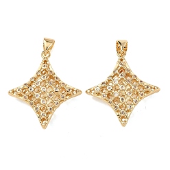 Настоящее золото 18K Латунные микропаве прозрачные подвески с фианитом, долговечный, полые звезды прелести, реальный 18 k позолоченный, 26x24x7.5 мм, отверстие : 5x3 мм