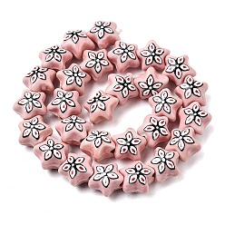 Pink Фарфоровые бусины ручной работы, звезды с цветком, ручная роспись, пастельный фарфор, розовые, 15~15.5x16~16.5x12.5~13 мм, отверстие : 2 мм