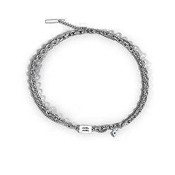 Aquarius Men's Constellation Stainless Steel Necklace, Cable & Curb Chains Double Layer Necklace, Aquarius, 20.08~31.50 inch(51~80cm)
