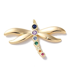 Real 18K Gold Plated Colorful Glass Pendants, with Brass Findings, Dragonfly Charm, Real 18K Gold Plated, 20.5x30.5x2.5mm, Hole: 1.2mm