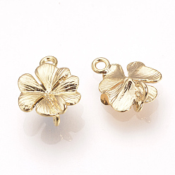 Настоящее золото 18K Соединители латунные звенья, без никеля , реальный 18 k позолоченный, цветок, 10.5x8.5x1.5 мм, отверстие : 1 мм