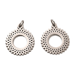 Нержавеющая Сталь Цвет Не тускнеющие 304 подвески из нержавеющей стали, с целью перехода в кольце, очарование солнца, цвет нержавеющей стали, 21x18x1 мм, отверстие : 3.4 мм